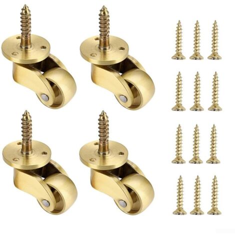 Juego de 4 ruedas silenciosas de latón para muebles, con giro de 360 grados, ruedas resistentes para mesas, sofás y soportes para plantas, con tornillos incluidos.