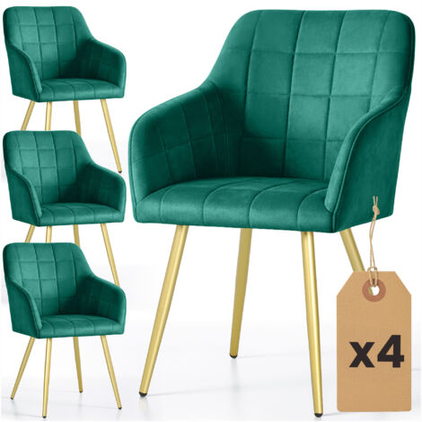 Juego de 4 sillas acolchadas con costuras cuadradas LUXANO Verde Botella patas doradas