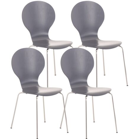 Juego de 4 sillas apilables para comedor de cocina con respaldo redondeado en madera gris y metal cromado 100003179