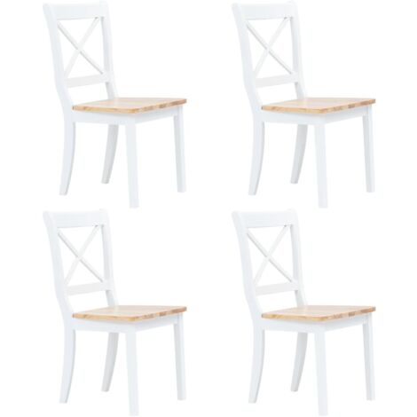 Juego de 4 sillas de cocina comedor blancas y madera clara, madera maciza de caucho CDS021235