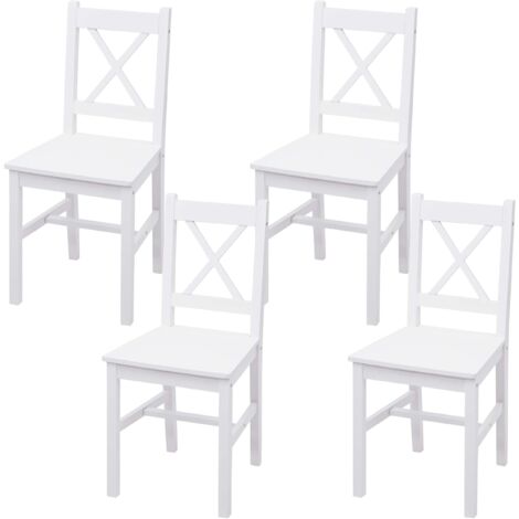 Juego de 4 sillas de cocina comedor de diseño rústico en madera de pino blanco 040007530