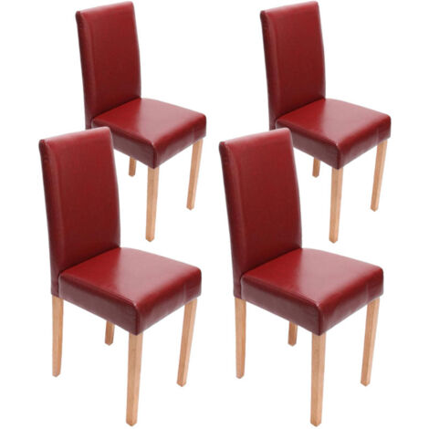 Juego de 4 sillas de cocina comedor en cuero rojo con patas de madera clara diseño moderno 040000556