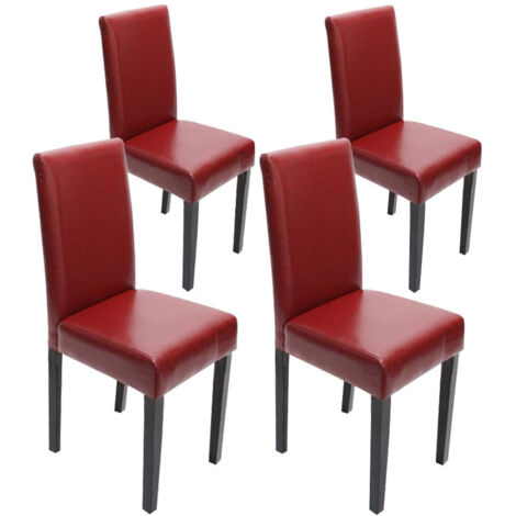 Juego de 4 sillas de cocina comedor en cuero rojo, patas de madera oscura, diseño moderno 040002096