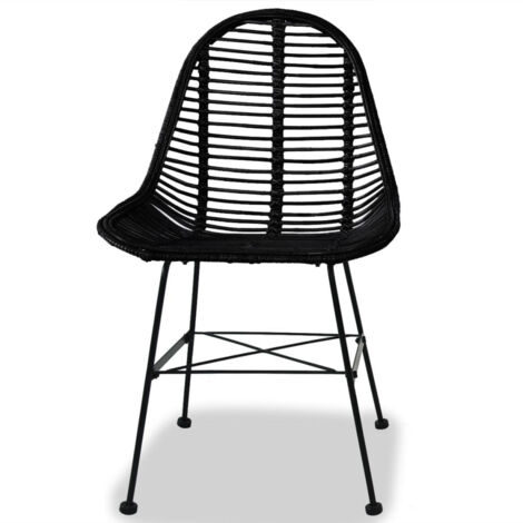 Juego de 4 sillas de cocina comedor negras ratán natural CDS021793