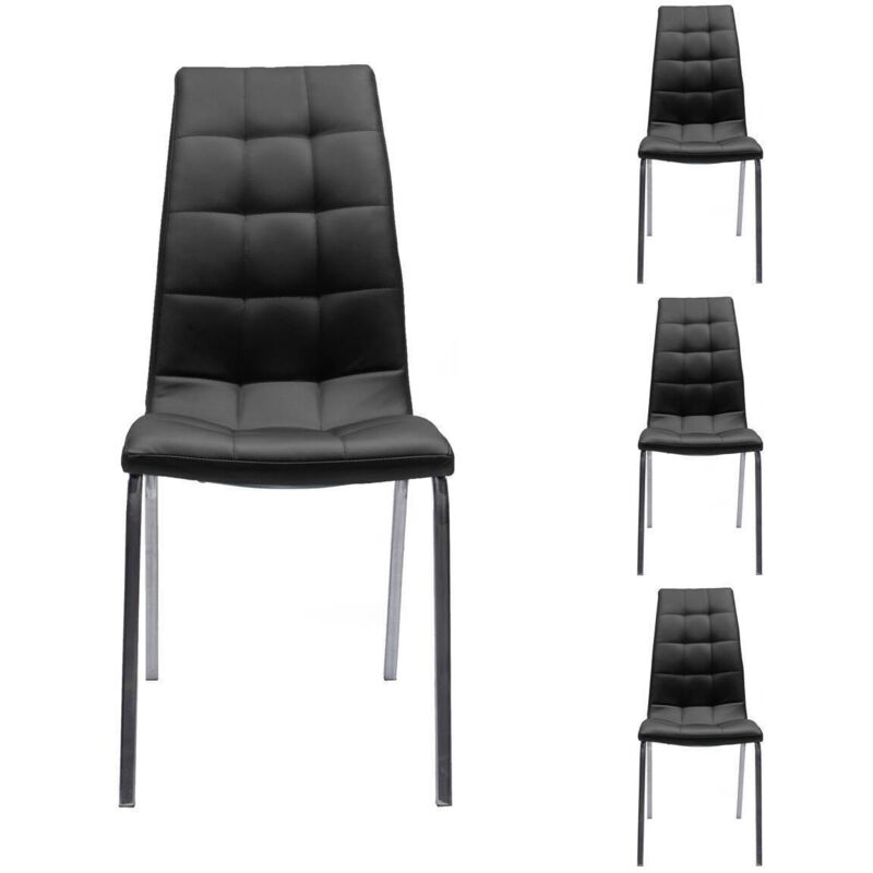 

Juego de 4 Sillas de comedor ALEX tapizadas en polipiel y patas de metal cromadas | NEGRO - NEGRO