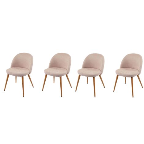 Juego de 4 sillas de comedor color crema con patas de madera, estilo retro CDS04516