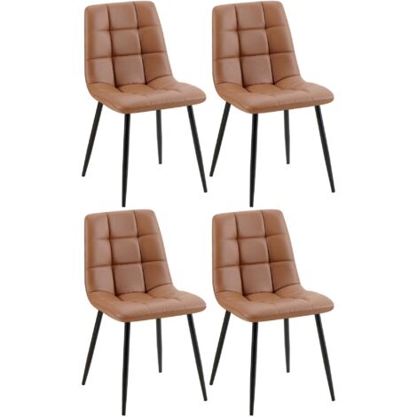 Juego de 4 sillas de comedor con costuras cuadradas asiento de PVC marrón patas de metal negro 100007727