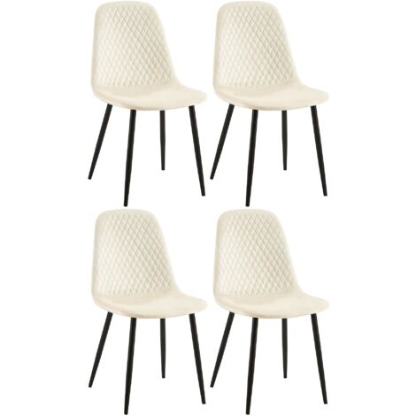 Juego de 4 sillas de comedor con costuras de rombos con patas de metal negro y asiento de terciopelo color crema 100001882