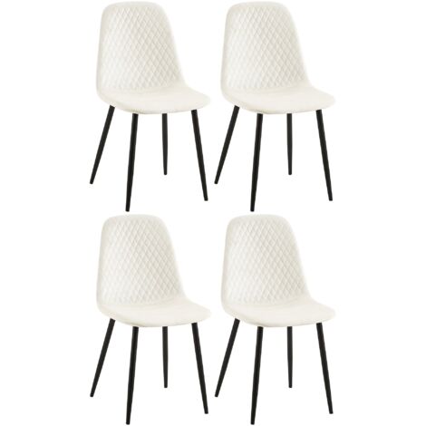 Juego de 4 sillas de comedor con costuras decorativas de rombos, asiento de terciopelo blanco crema, patas de metal negro mate 100001883