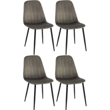 Juego de 4 sillas de comedor con costuras decorativas verticales asiento de terciopelo antracita patas de metal negro 100007816