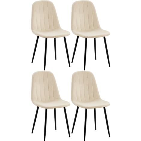 Juego de 4 sillas de comedor con costuras decorativas verticales, asiento de terciopelo color crema, patas de metal negro 100001751