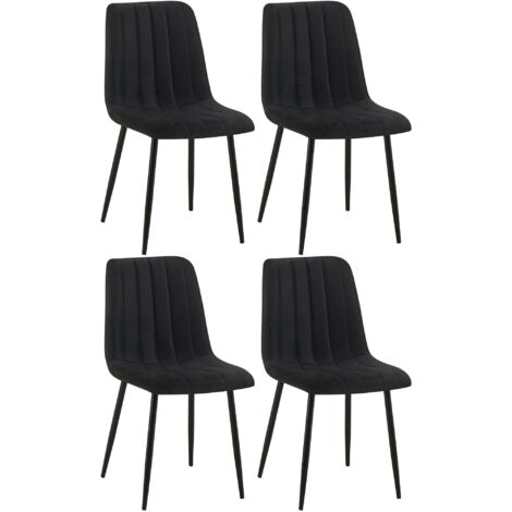 Juego de 4 sillas de comedor con costuras decorativas verticales en tela negra y patas de metal negro 100001872