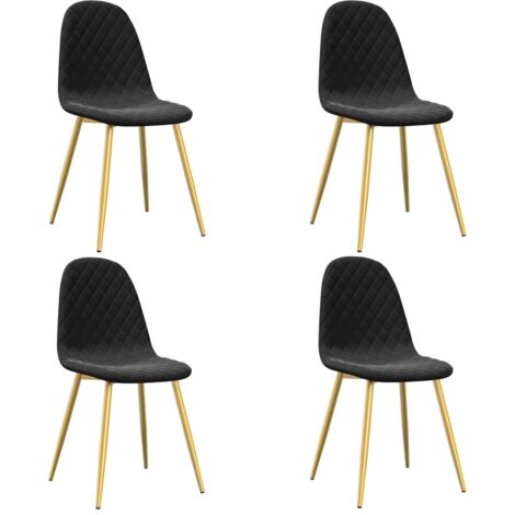 Juego de 4 sillas de comedor con pespuntes en forma de rombos en tela de terciopelo negro con patas de hierro dorado DEC025647