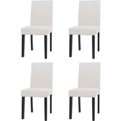 Juego de 4 sillas de comedor con respaldo alto en tela de pana color crema, patas oscuras 040007520
