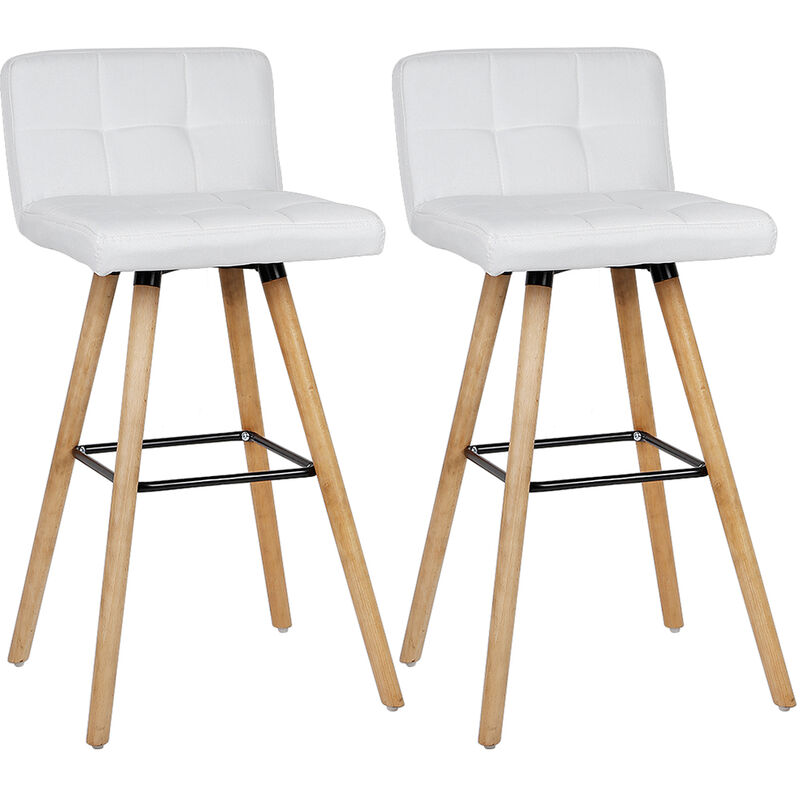 

Juego de 4 sillas de comedor de cocina con asiento tapizado, patas de madera - White