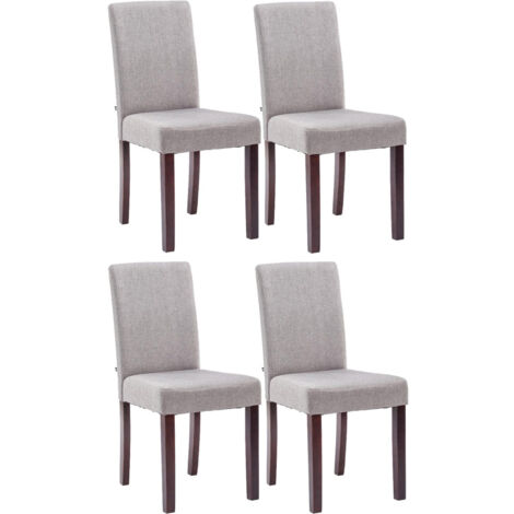 Juego de 4 sillas de comedor de diseño clásico en tela gris claro y patas de madera marrón 100001771