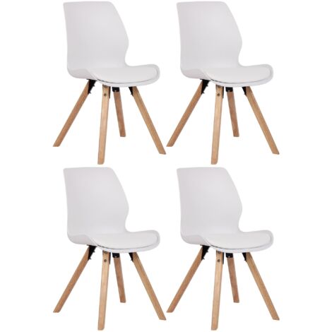 Juego de 4 sillas de comedor de diseño escandinavo en plástico y PVC blanco y patas de madera clara 100001853