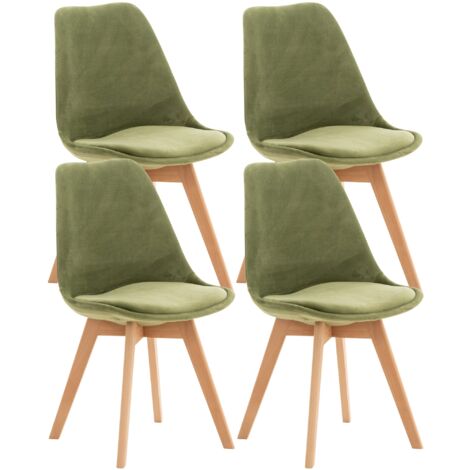 Juego de 4 sillas de comedor de diseño escandinavo en tela de terciopelo verde claro con patas de madera clara CDS10384