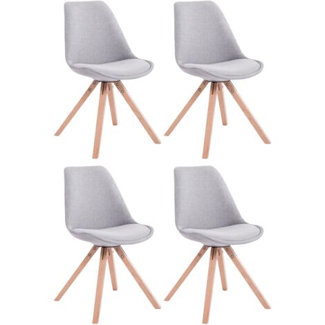 Juego de 4 sillas de comedor de diseño escandinavo en tela gris y patas de madera clara forma cuadrada 100003204
