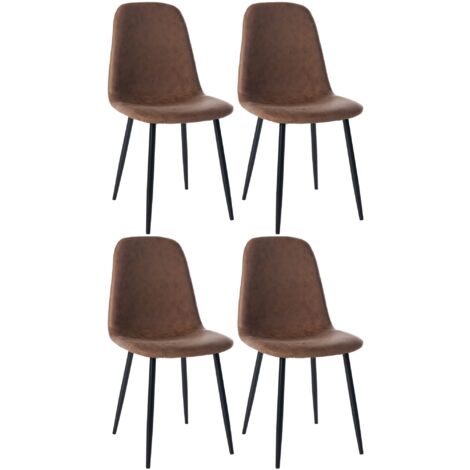 Juego de 4 sillas de comedor de diseño moderno con patas de metal negro y asiento de PVC marrón 100001822
