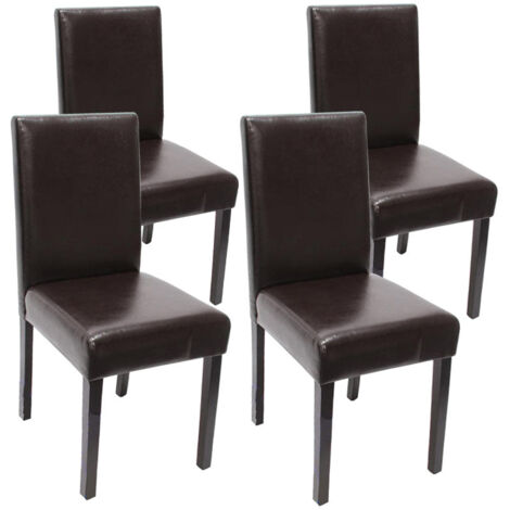 Juego de 4 sillas de comedor de diseño moderno en cuero marrón con patas oscuras 040007527