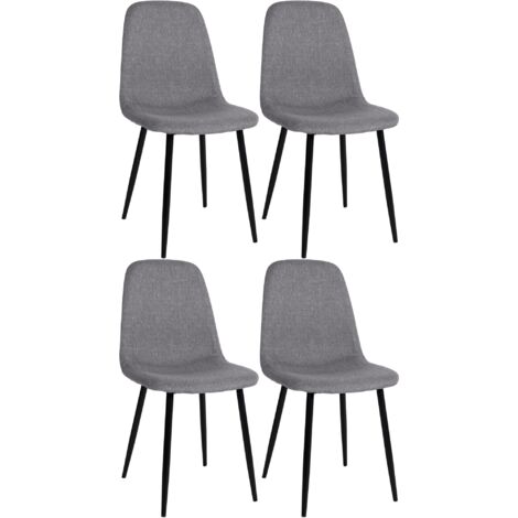 Juego de 4 sillas de comedor de diseño sencillo con patas de metal negro, asiento de tela gris 100001838