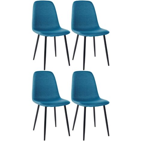 Juego de 4 sillas de comedor de diseño sencillo con patas de metal negro y asiento de tela azul 100001834