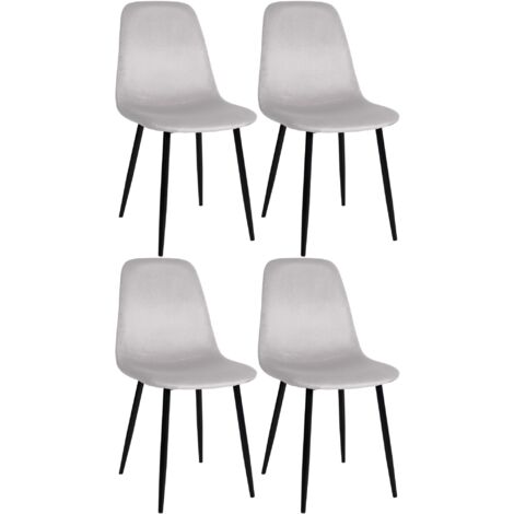 Juego de 4 sillas de comedor de diseño sencillo con patas de metal negro y asiento de tela color crema 100001833
