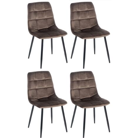 Juego de 4 sillas de comedor de estilo moderno y confortable en terciopelo marrón y metal negro 100001788