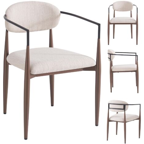 Juego de 4 sillas de comedor de lino beige, modernas sillas tapizadas para sala de estar con respaldos de esponja de alta resiliencia y patas de hierro, ideales para el hogar, invitados, dormitorio y 