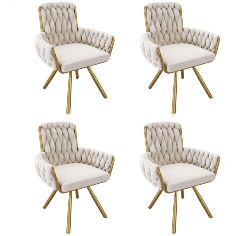 Juego de 4 sillas de comedor de terciopelo beige, giratorias e informales con cuatro patas metálicas, ideales para el hogar, la oficina, la sala de estar y el dormitorio.