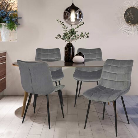 IDMARKET Juego de 4 sillas de comedor de terciopelo gris claro MADY