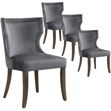 Juego de 4 sillas de comedor de terciopelo gris, modernas y minimalistas, con cuatro patas de madera maciza, ideales para oficina en casa, sala de estar y dormitorio.