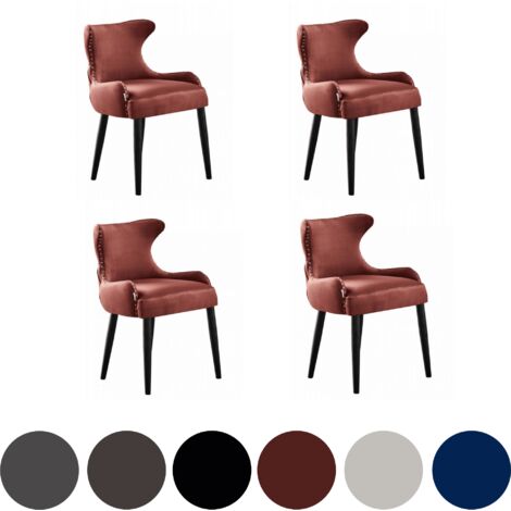 Juego de 4 sillas de comedor de terciopelo Oxford LUX - Silla tapizada para comedor, cocina - Rojo