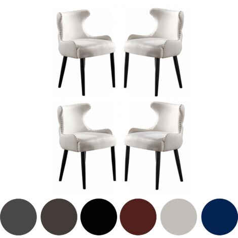 Juego de 4 sillas de comedor de terciopelo Oxford LUX: sillas tapizadas para comedor, cocina: crema