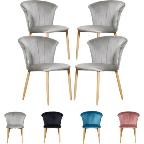 Juego de 4 sillas de comedor Elsa de terciopelo - Sillas de comedor modernas tapizadas con patas de madera - Gris
