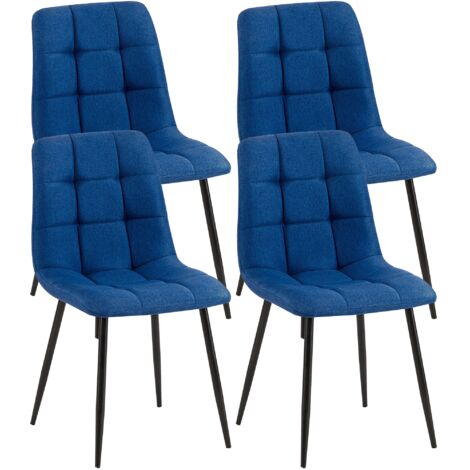 Juego de 4 sillas de comedor en tela azul, patas de metal negro, diseño moderno y confortable CDS10410