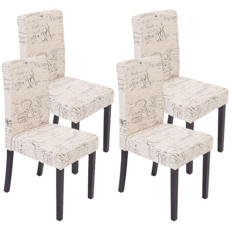 Juego de 4 sillas de comedor en tela crema con estampado de patas oscuro CDS04130