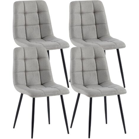 Juego de 4 sillas de comedor en tela gris, patas de metal negro, diseño moderno y confortable CDS10413
