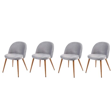 Juego de 4 sillas de comedor en tela terciopelo gris claro en madera estilo retro CDS04518