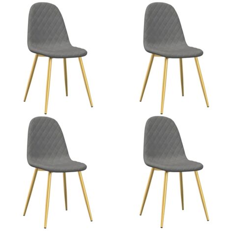 Juego de 4 sillas de comedor en tela terciopelo gris claro pespunte rombos patas hierro dorado DEC025622