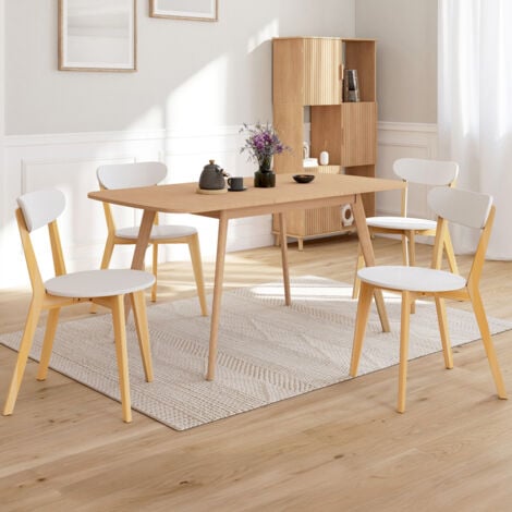 IDMARKET Juego de 4 sillas de comedor escandinavas FREJA bicolor en blanco y madera