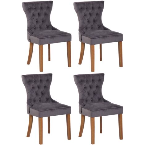 Juego de 4 sillas de comedor estilo Chesterfield con respaldo capitoné en terciopelo gris oscuro y patas de madera clara 100008628