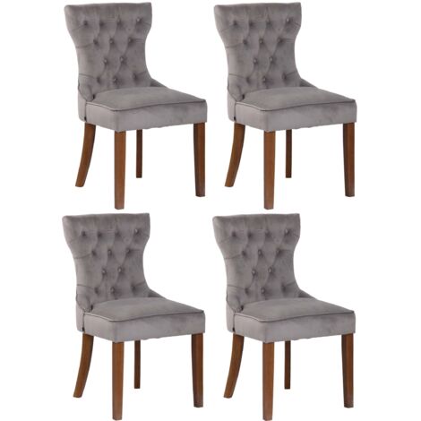 Juego de 4 sillas de comedor estilo Chesterfield con respaldo tapizado en terciopelo gris y patas de madera clara 100008641
