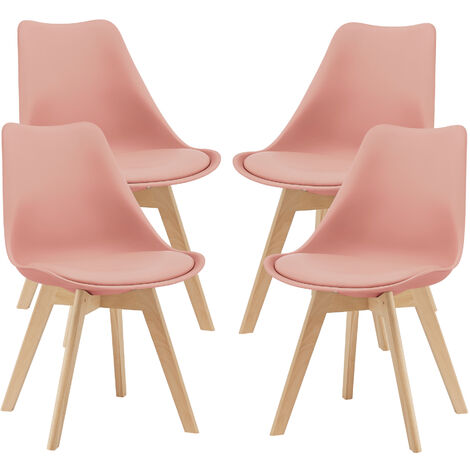 Juego de 4 sillas de comedor Fläten Cuero sintético y Patas de haya 81 x 49 x 57 cm - Rosa [en.casa]