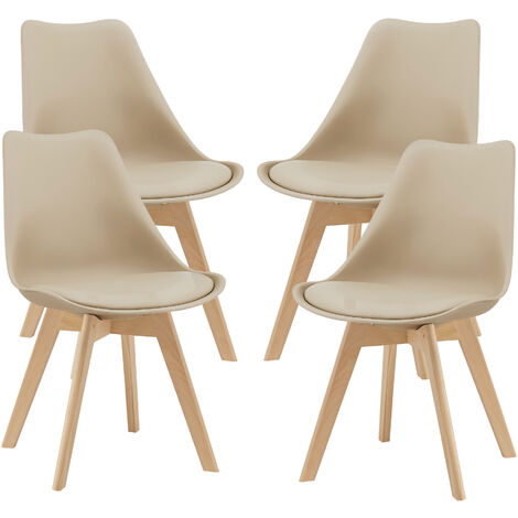 Juego de 4 sillas de comedor Fläten estilo escandinavo 82x49x54cm cuero sintético - Beige [en.casa]