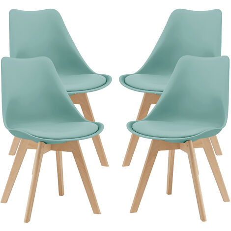 Juego de 4 sillas de comedor Fläten estilo escandinavo 82x49x54cm cuero sintético - Verde menta [en.casa]