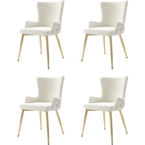 Juego de 4 sillas de comedor minimalistas modernas de terciopelo beige con cuatro patas de metal dorado, ideales para oficina en casa, sala de estar y dormitorio.