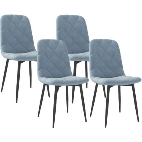 HOMCOM Juego de 4 sillas de comedor modernas sillas de cocina tapizadas en terciopelo con patas de acero para salón 45x54x87 cm azul claro