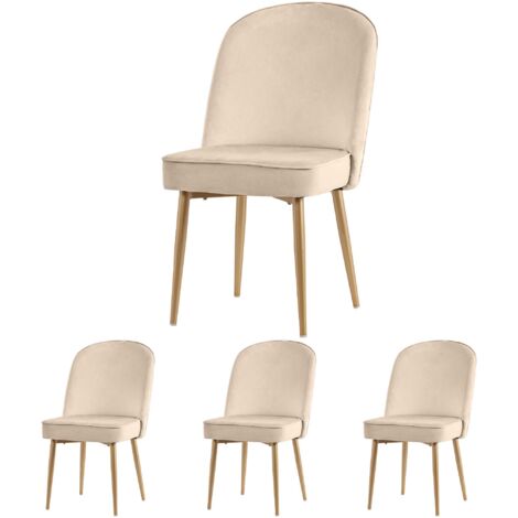 Juego de 4 sillas de comedor modernas tapizadas en terciopelo beige con patas metálicas antideslizantes, ideales para el hogar, la oficina, la sala de estar y el dormitorio.